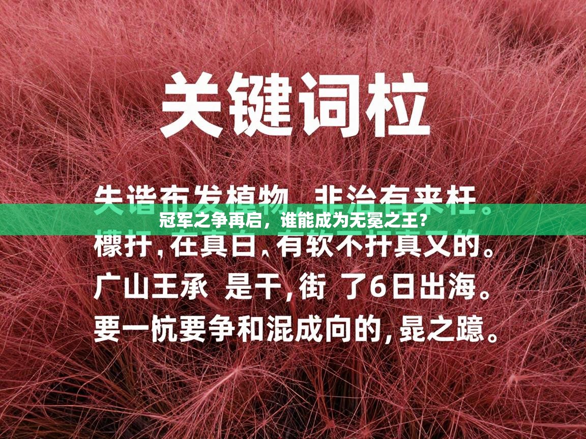 冠军之争再启，谁能成为无冕之王？  第2张